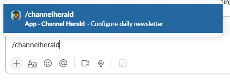Running the /channelherald slash command in Slack
